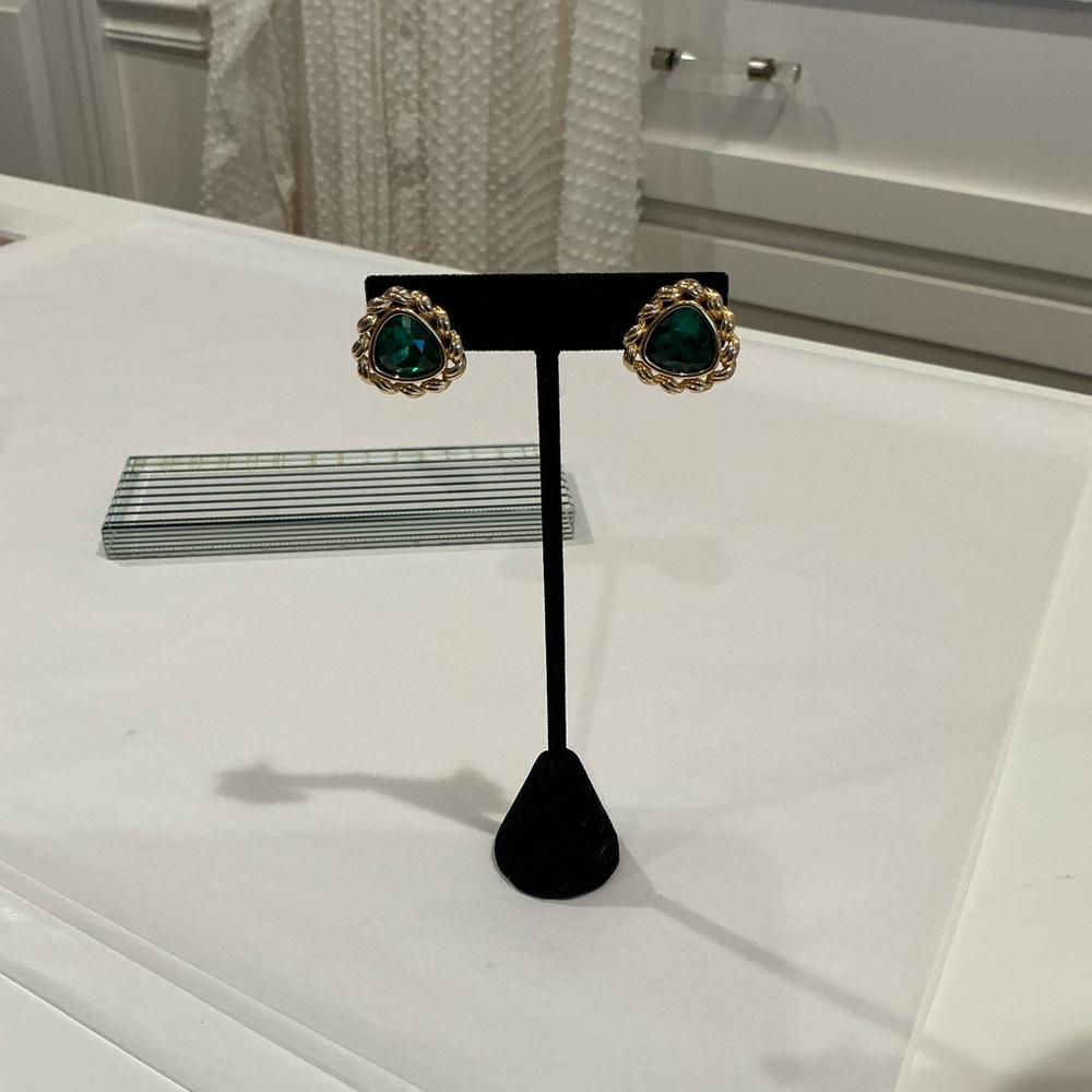 Gold and Green Teardrop Earrings - Picture 2 of 8